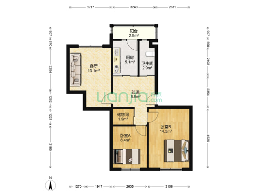 职工新村小区 2室1厅1卫 69平方