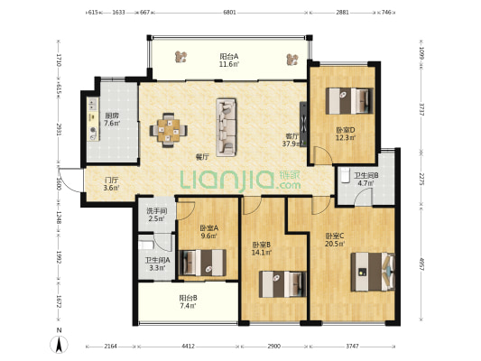 仁恒海棠公园无界 4室1厅3卫 160平方