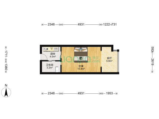 中庚财富天下 1室1厅1卫 43平方
