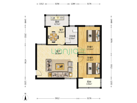 民生居安 2室2厅1卫 82平方