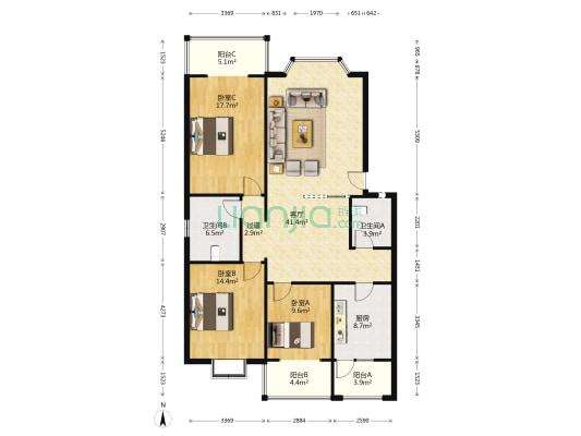 宜家结庐缘 3室1厅2卫 133平方