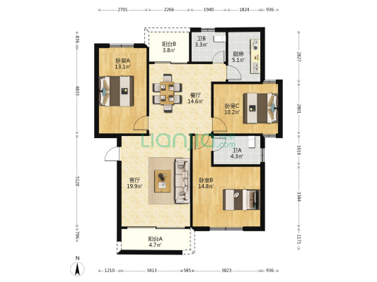 豪庭小区 3室2厅2卫 111平方