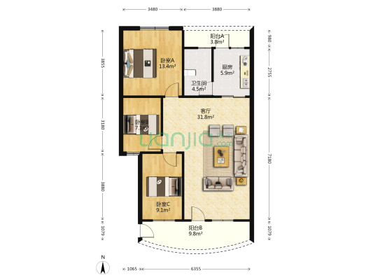 滨源小区 3室1厅1卫 87平方
