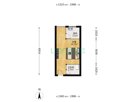 理想名居 1室0厅1卫 34平方