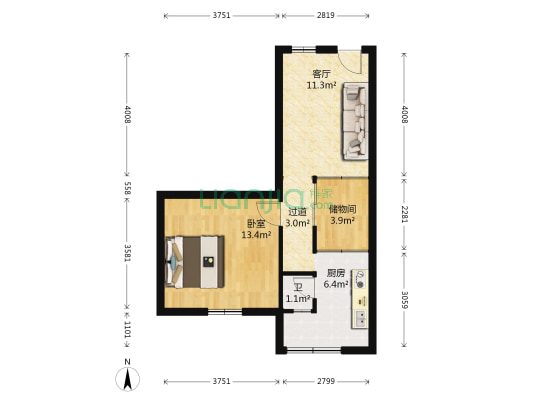 城门头小区 1室1厅1卫 50平方