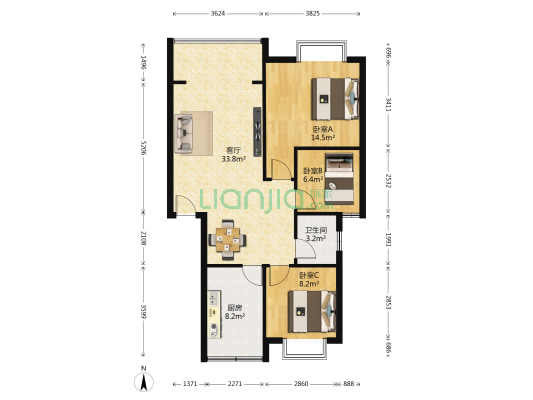 鸡冠石路 3室1厅1卫 88平方