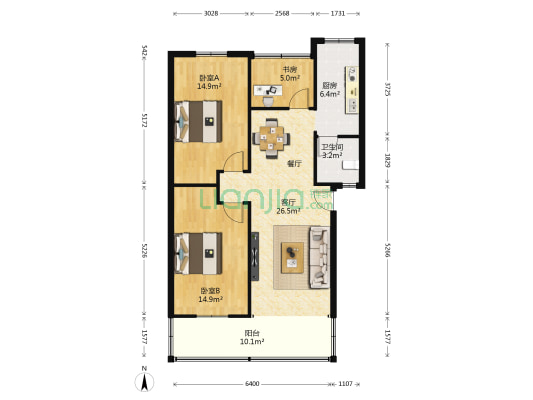 红谷滩丽景小区 3室1厅1卫 98平方