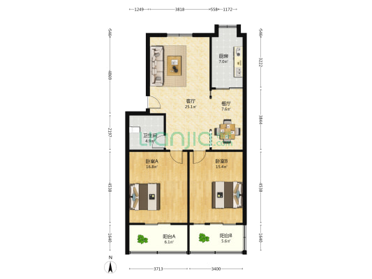 电信小区 2室2厅1卫 99平方