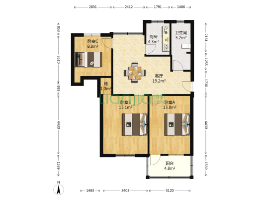 吴中村 3室1厅1卫 95平方
