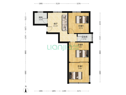 栅栏门铁路埂 3室1厅1卫 60平方