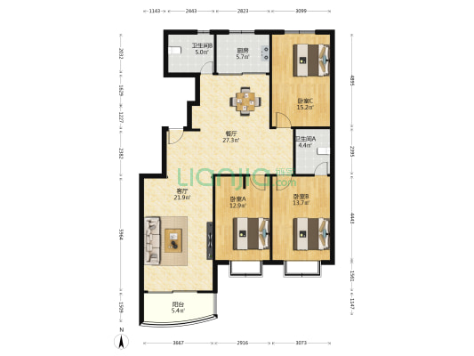 隆和怡海世家 3室2厅2卫 156平方