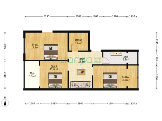 明蜀新村 3室1厅0卫 106平方