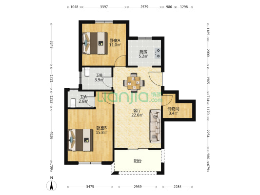 良基尚尊佳苑 2室1厅2卫 92平方