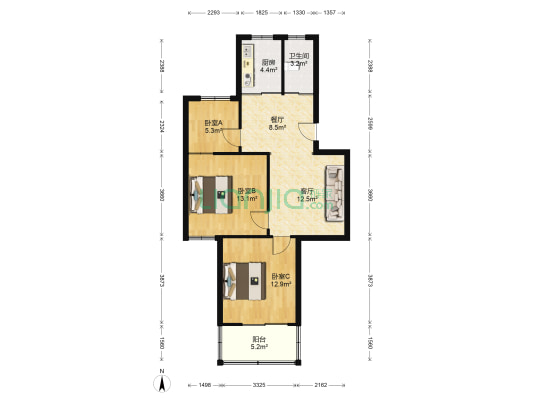 洪庙巷12号小区 3室2厅1卫 69平方