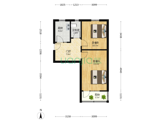 渤海路 2室0厅1卫 54平方