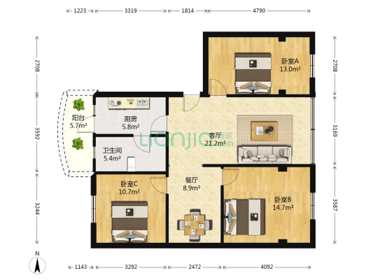 太平中学教师楼 3室2厅1卫 105平方