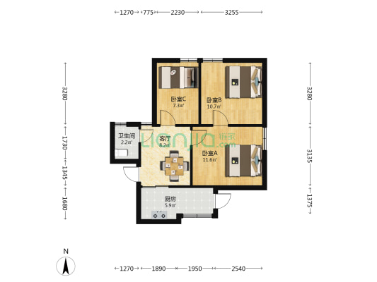 化工新村五区 3室1厅1卫 56平方