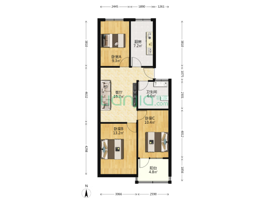 南西六路17号院 3室1厅1卫 82平方