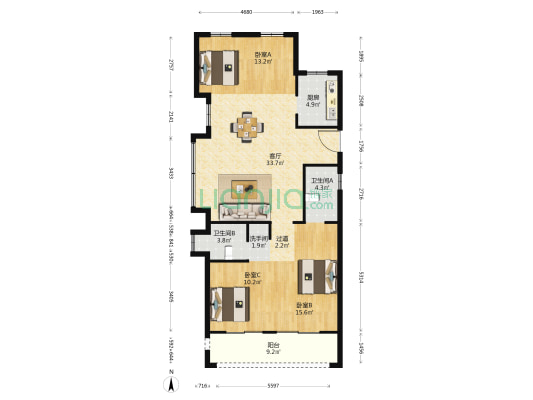 越秀·悦见云庭 3室1厅3卫 122平方