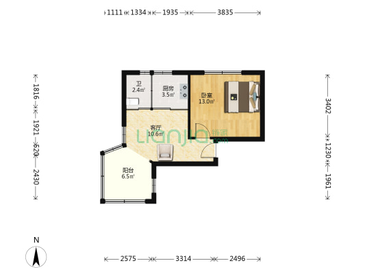高科西路2763弄 1室1厅1卫 44平方