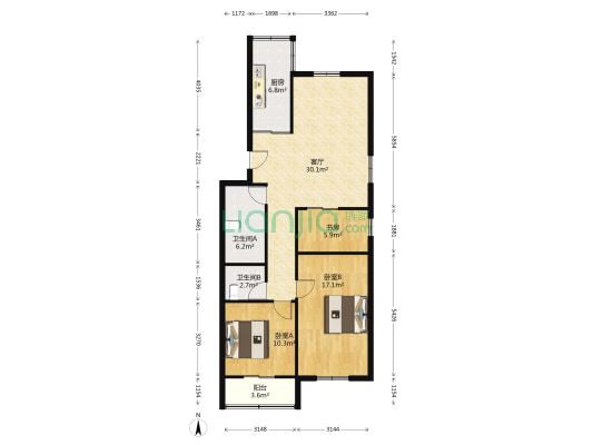 鸿福苑 3室1厅2卫 152平方