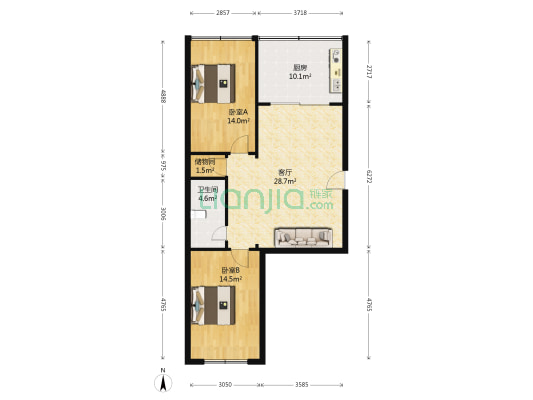 育明高中 2室1厅1卫 87平方