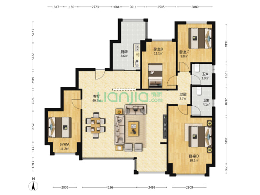 建发央著 4室1厅2卫 151平方