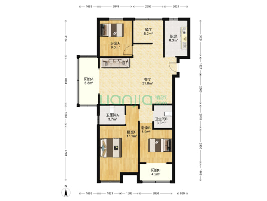 侨城中央学府 3室2厅2卫 131平方