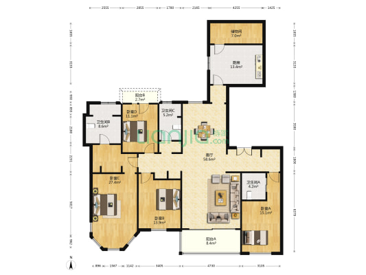 华润悦府 4室1厅3卫 230平方