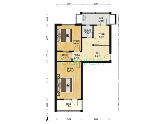 油漆厂宿舍 2室1厅1卫 65平方