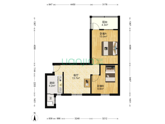朝晖一区 2室1厅1卫 60平方