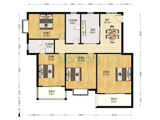 宝菊新家园 4室1厅2卫 136平方