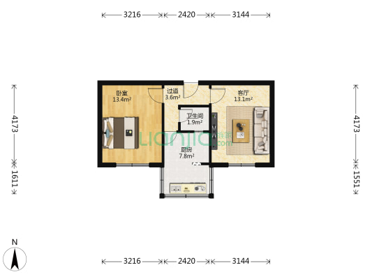 彩印厂家属院 1室1厅1卫 41平方