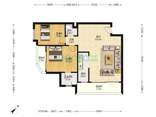 鸿铵楼 2室1厅2卫 84平方