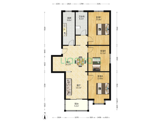 康乐楼 3室2厅1卫 114平方