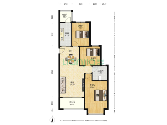 恒大文旅城A区 3室1厅1卫 110平方