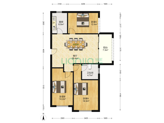 易景国际花园 3室1厅1卫 111平方