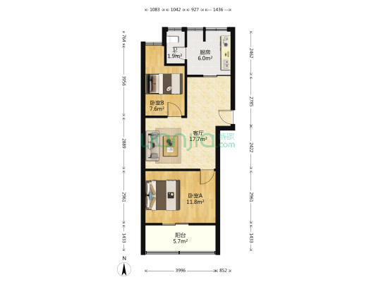 蚌塘社区 2室1厅1卫 57平方