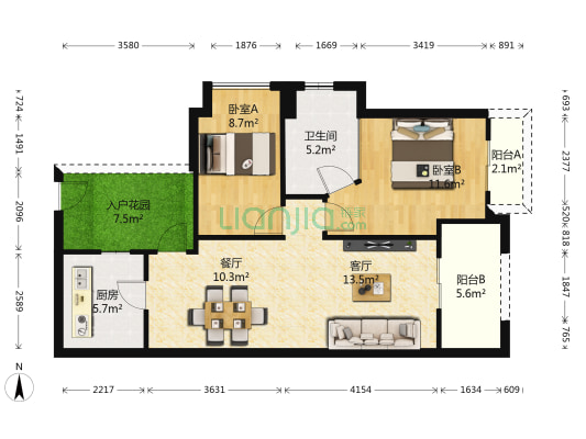 中惠香樟绿洲 2室2厅1卫 87平方