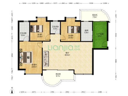 龙海豪苑 3室1厅2卫 138平方