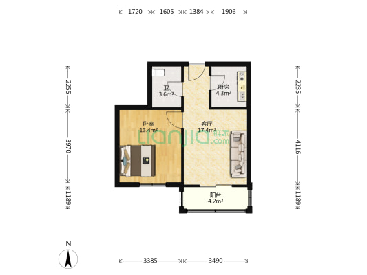 阳光南园 1室1厅1卫 65平方