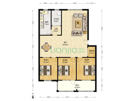 邵家村舒心园 3室1厅1卫 134平方