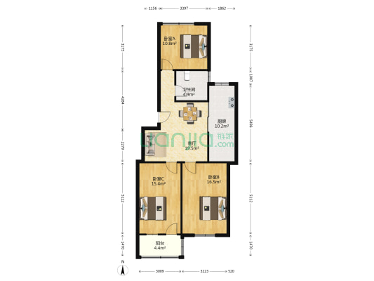 市政府宿舍楼 3室1厅1卫 96平方