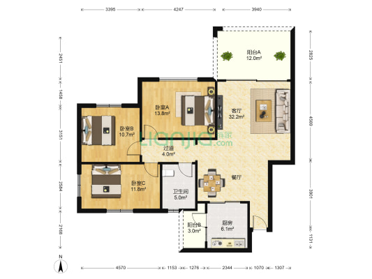 华南碧桂园翠山蓝天苑 3室1厅1卫 118平方
