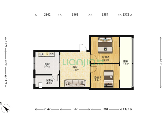 电力小区 2室1厅1卫 68平方