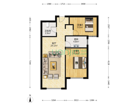 南向采光好.户型方正,密码看房.价格可谈.税费低-户型图