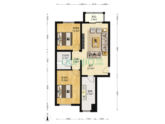 联港嘉园A区 2室1厅1卫 85平方