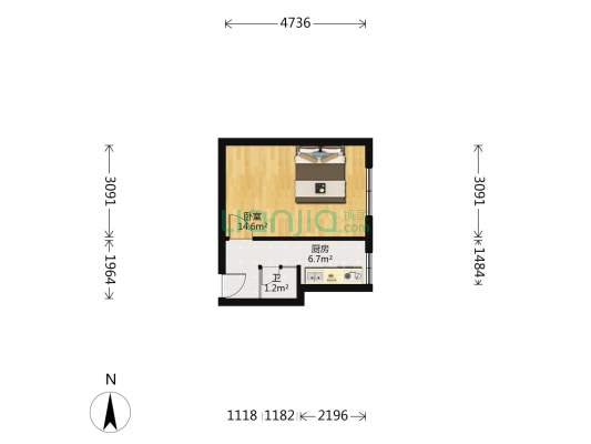 七十六  一室小户型 室内保持好 位置好 出行方便-户型图