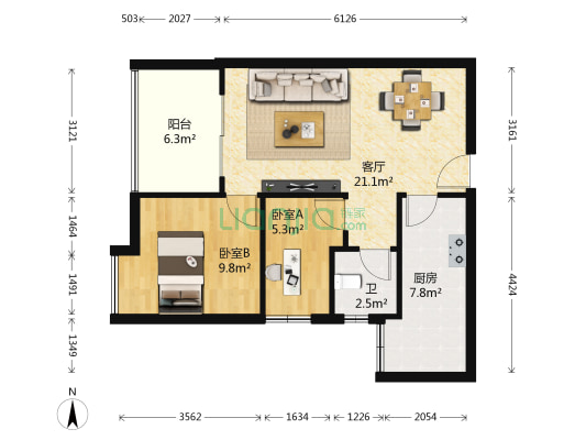 永缘寓乐圈 2室1厅1卫 58平方