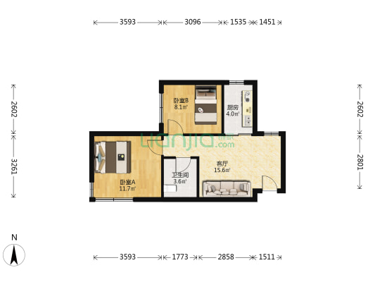 叠锦园 2室1厅1卫 63平方